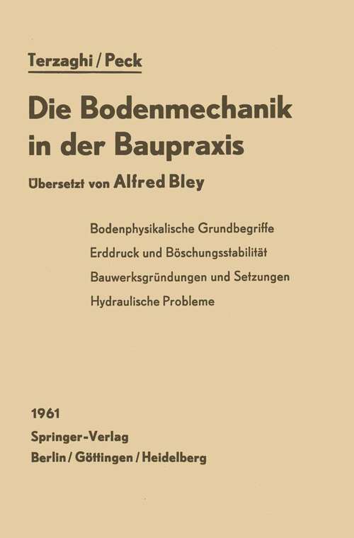 Book cover of Die Bodenmechanik in der Baupraxis (1961)
