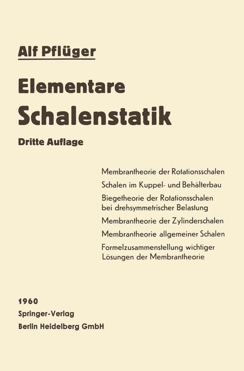 Book cover of Elementare Schalenstatik (3. Aufl. 1960)