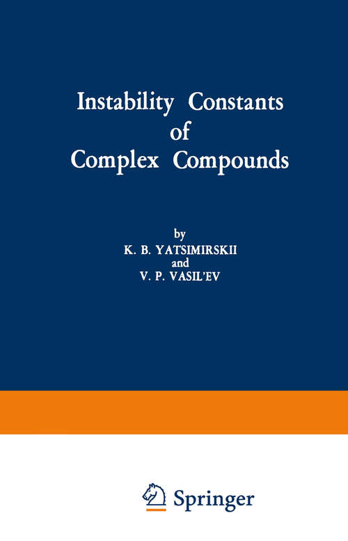 Book cover of Instability Constants of Complex Compounds (1960)
