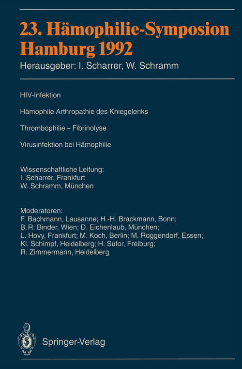 Book cover of 23. Hämophilie-Symposion: Hamburg 1992 (1993)
