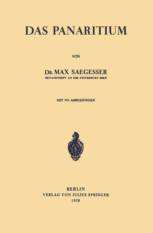 Book cover of Das Panaritium (1938)