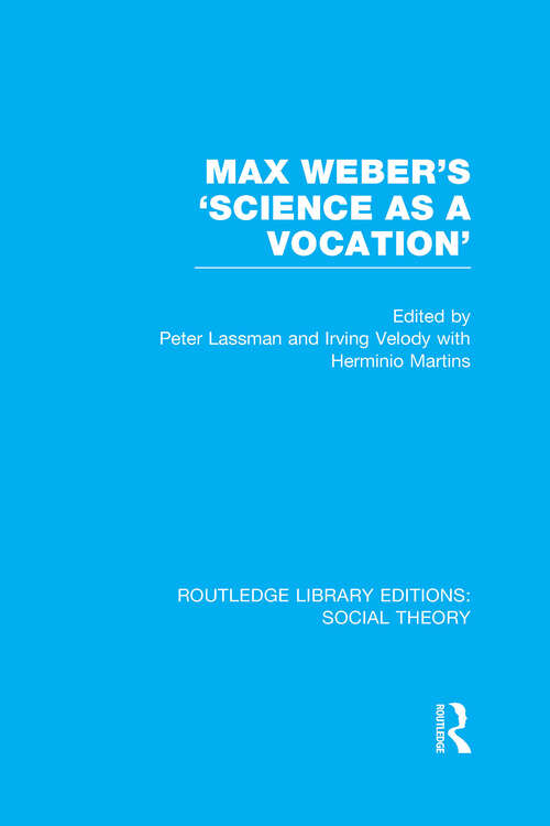 Book cover of Max Weber's 'Science as a Vocation'
