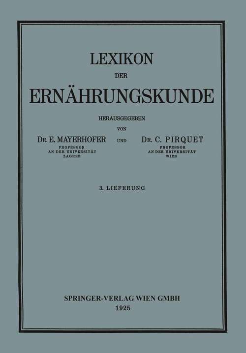 Book cover of Lexikon der Ernährungskunde (3. Aufl. 1925)