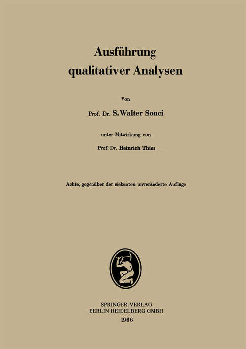 Book cover of Ausführung qualitativer Analysen (8. Aufl. 1960)
