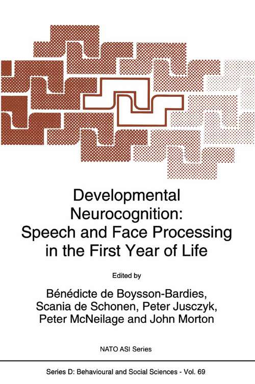 Book cover of Developmental Neurocognition: Speech and Face Processing in the First Year of Life (1993) (NATO Science Series D: #69)