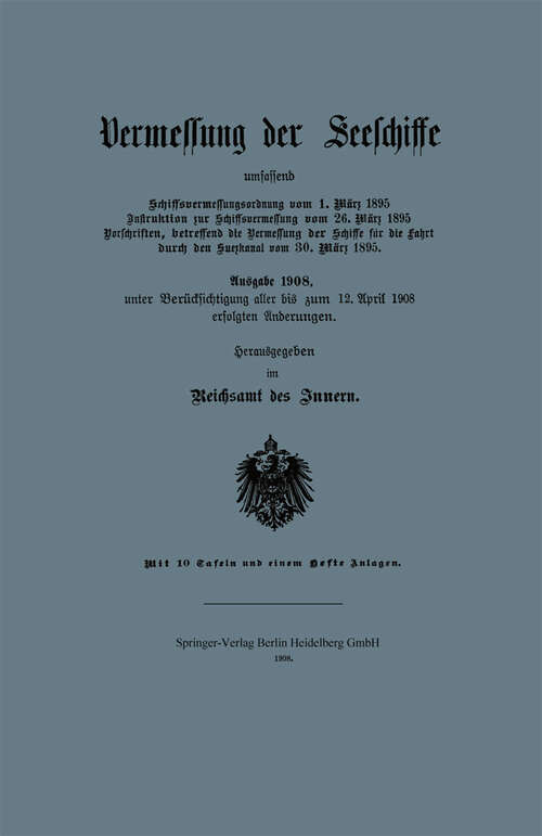 Book cover of Vermessung der Seeschiffe: Ausgabe 1908 (1908)