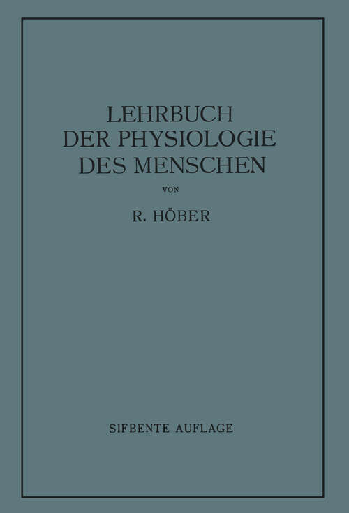 Book cover of Lehrbuch der Physiologie des Menschen (7. Aufl. 1934) (Lehrbuch der Physiologie)