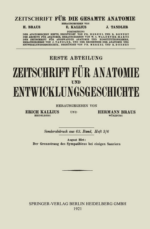 Book cover of Der Grenzstrang des Sympathicus bei einigen Sauriern (1921)