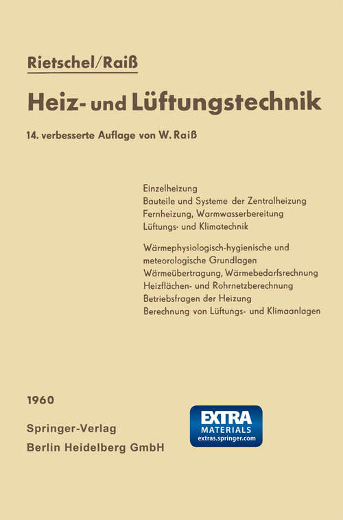 Book cover of H. Rietschels Lehrbuch der Heiz- und Lüftungstechnik (14. Aufl. 1960)