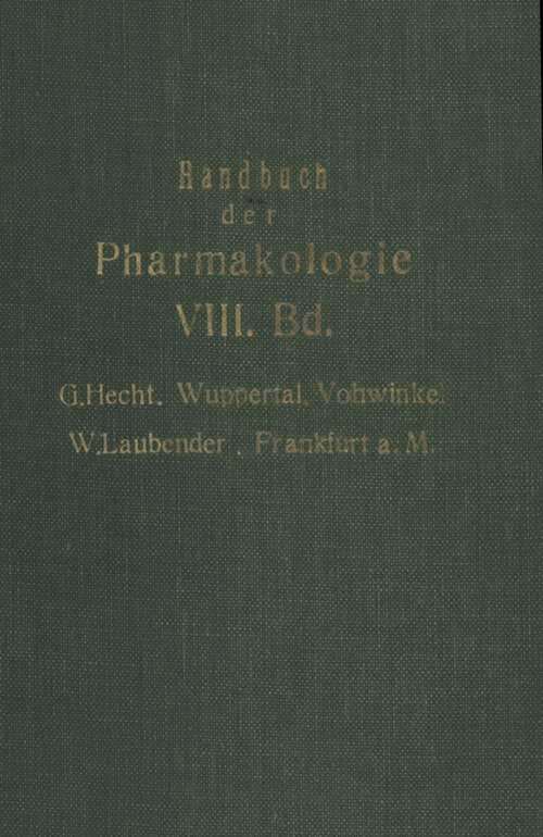 Book cover of Handbuch der Experimentellen Pharmakologie: Achter Band (1939)