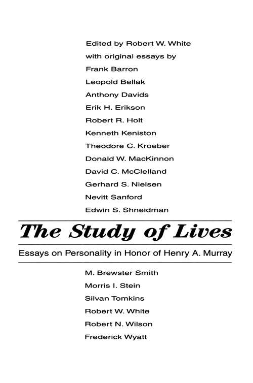 Book cover of The Study of Lives: Essays on Personality in Honor of Henry A. Murray