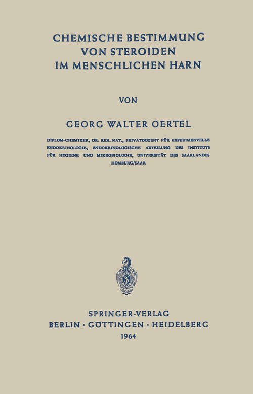 Book cover of Chemische Bestimmung von Steroiden im Menschlichen Harn (1964)