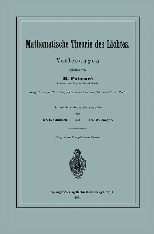 Book cover of Mathematische Theorie des Lichtes: Vorlesungen (1894)