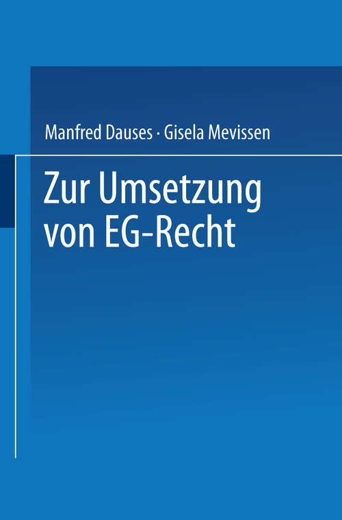 Book cover of Zur Umsetzung von EG-Recht (1994) (DUV Sozialwissenschaft)