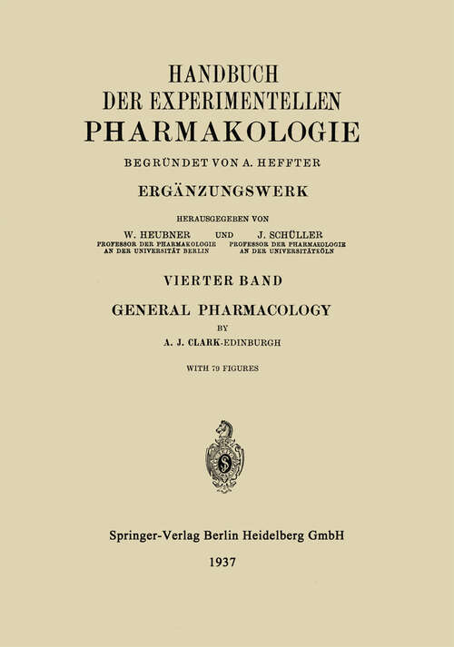 Book cover of General Pharmacology (1937) (Handbuch der Experimentellen Pharmakologie)