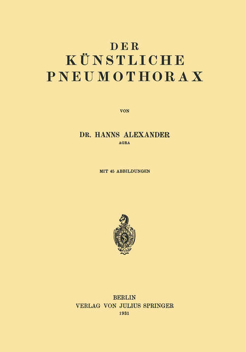 Book cover of Der Künstliche Pneumothorax (1931)