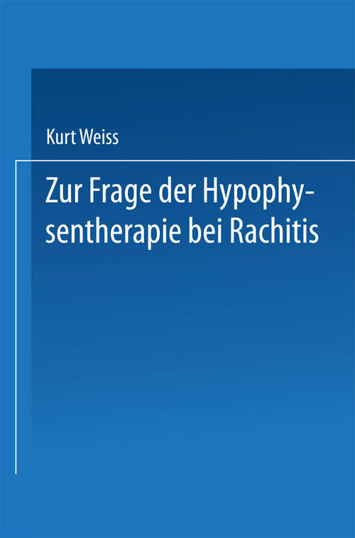 Book cover of Zur Frage der Hypophysentherapie bei Rachitis (1913)
