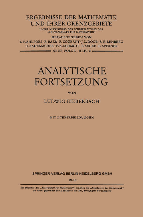 Book cover of Analytische Fortsetzung (1955) (Ergebnisse der Mathematik und ihrer Grenzgebiete. 2. Folge #3)