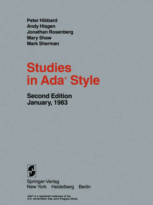 Book cover of Studies in Ada® Style (2nd ed. 1983)