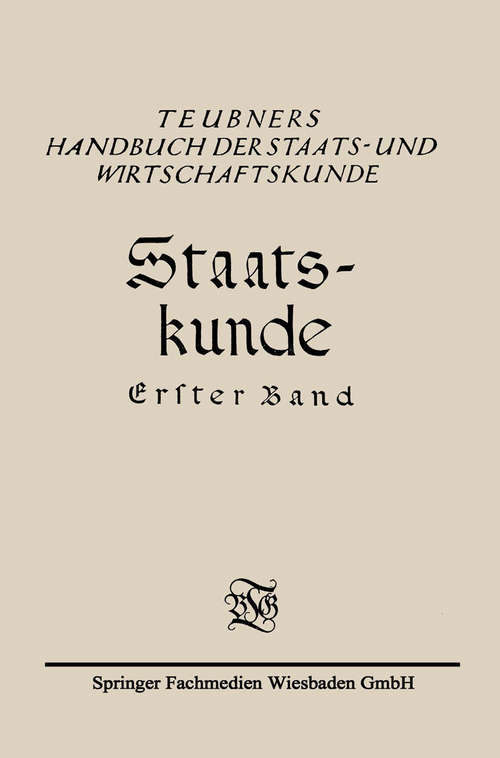 Book cover of Staats-Kunde (1. Aufl. 1926)
