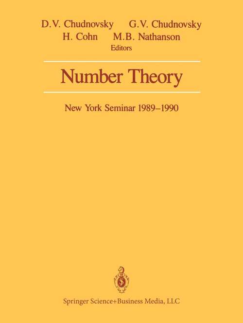 Book cover of Number Theory: New York Seminar 1989–1990 (1991)