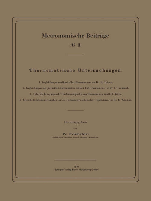 Book cover of Thermometrische Untersuchungen (PDF) (1. Aufl. 1881)
