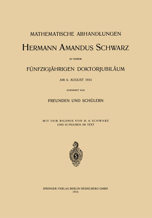 Book cover of Mathematische Abhandlungen Hermann Amandus Schwarz (1914)