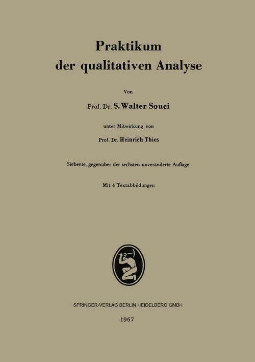 Book cover of Praktikum der qualitativen Analyse (7. Aufl. 1960)