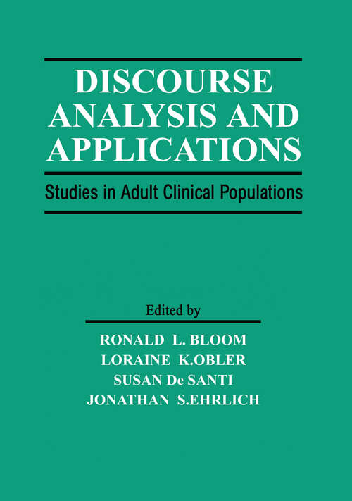 Book cover of Discourse Analysis and Applications: Studies in Adult Clinical Populations