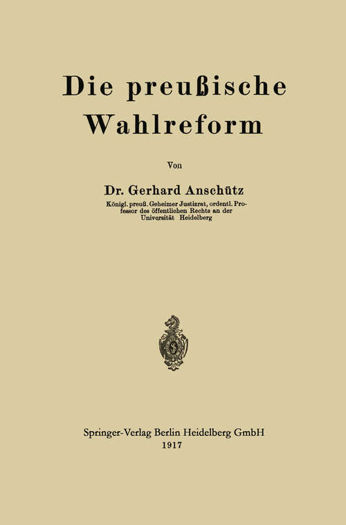 Book cover of Die preußische Wahlreform (1917)