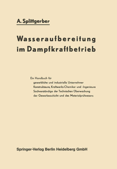 Book cover of Wasseraufbereitung im Dampfkraftbetrieb (1954)