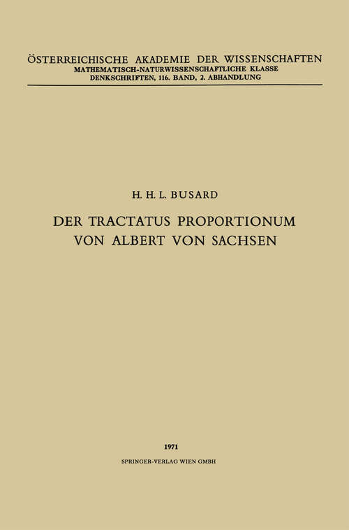 Book cover of Der Tractatus Proportionum von Albert von Sachsen (1971)