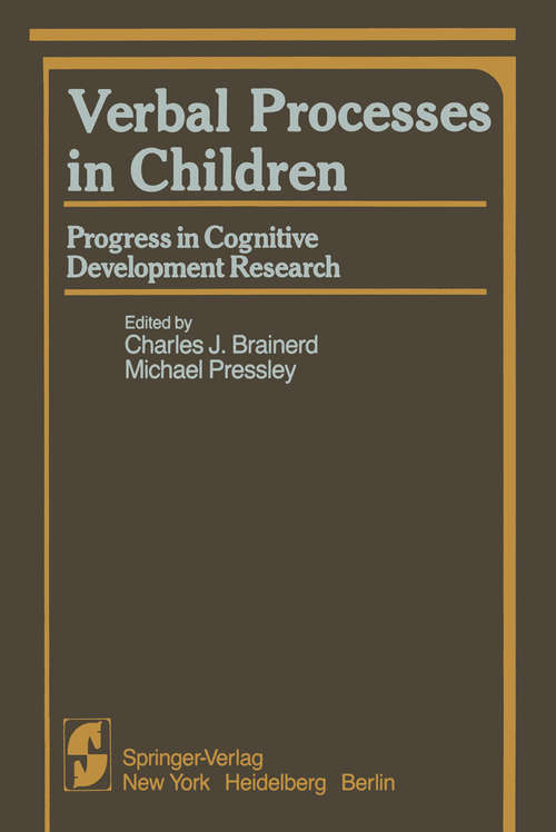 Book cover of Verbal Processes in Children: Progress in Cognitive Development Research (1982) (Springer Series in Cognitive Development)