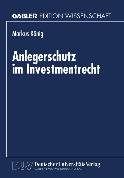 Book cover of Anlegerschutz im Investmentrecht (1998)