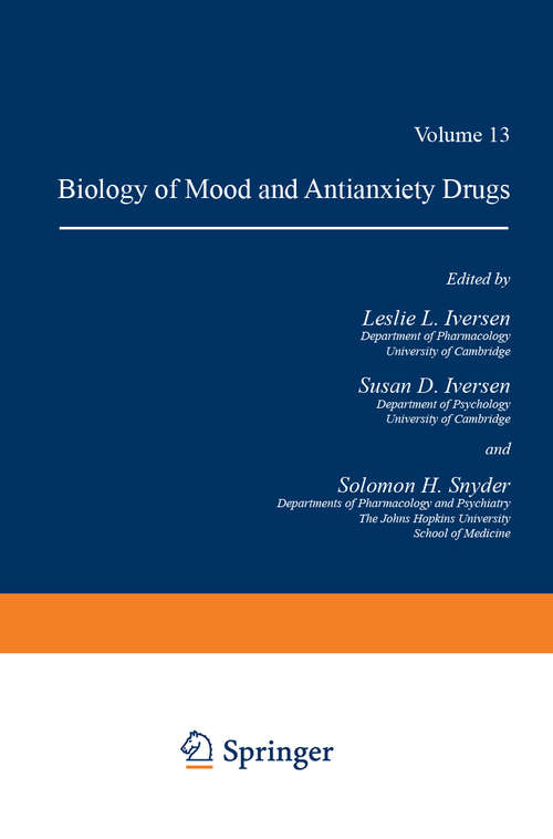 Book cover of Handbook of Psychopharmacology: Volume 13 Biology of Mood and Antianxiety Drugs (1978)