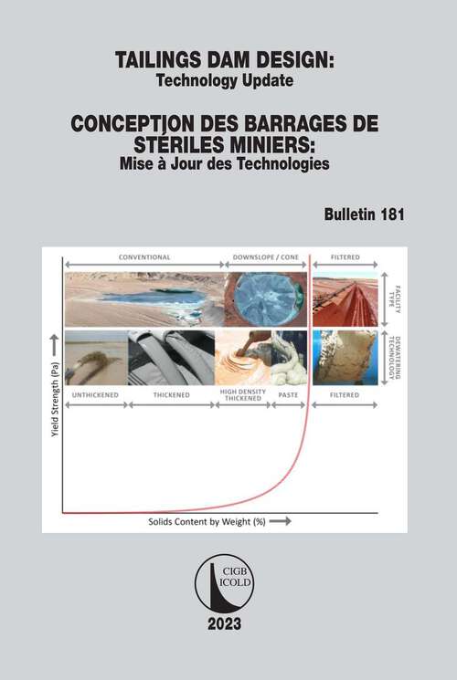 Book cover of Tailings Dam Design / Conception des Barrages de Stériles Miniers: Technology Update / Mise à Jour des Technologies (ICOLD Bulletins Series #181)