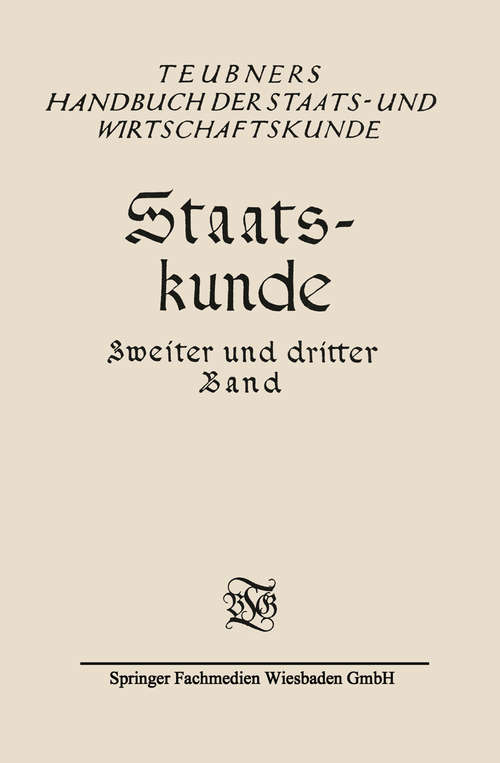 Book cover of Staatskunde (1. Aufl. 1926)