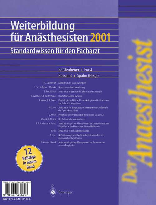 Book cover of Der Anaesthesist Weiterbildung für Anästhesisten 1997: Ihre Basis für die Facharztprüfung (1997)