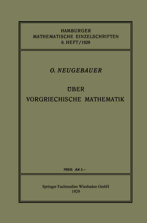 Book cover of Über Vorgriechische Mathematik (1929)