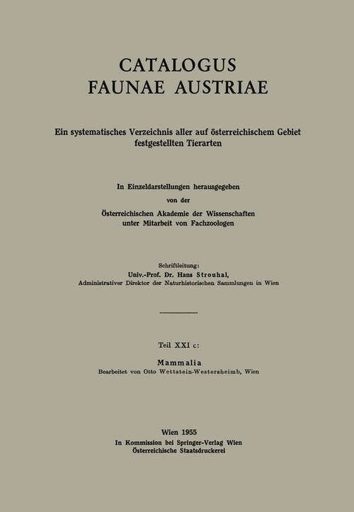 Book cover of Mammalia (1955) (Catalogus Faunae Austriae: 21 / c)