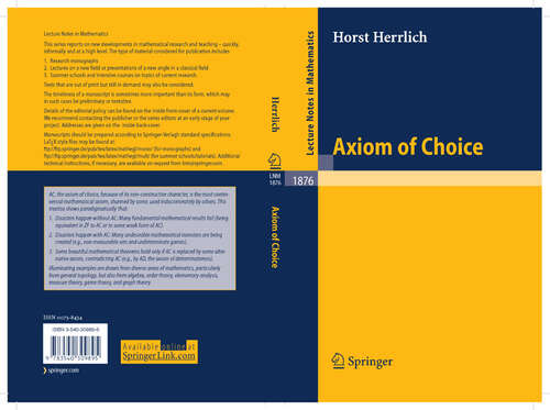 Book cover of Axiom of Choice (2006) (Lecture Notes in Mathematics #1876)