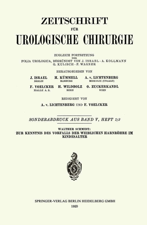 Book cover of Zur Kenntnis des Vorfalls der weiblichen Harnröhre im Kindesalter (1. Aufl. 1920)