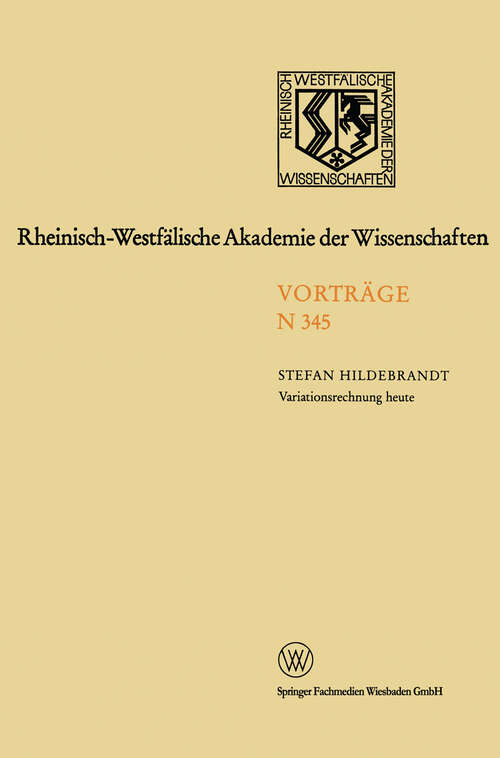 Book cover of Variationsrechnung heute (1986) (Rheinisch-Westfälische Akademie der Wissenschaften: N 345)
