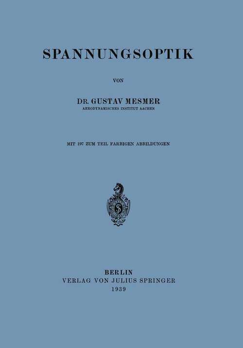 Book cover of Spannungsoptik (1939)