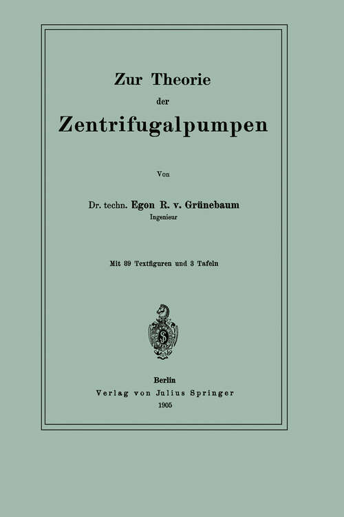 Book cover of Zur Theorie der Zentrifugalpumpen (1905)