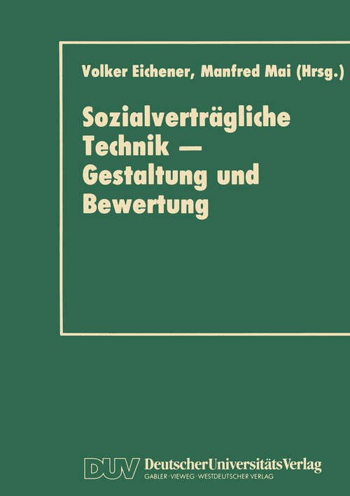 Book cover of Sozialverträgliche Technik — Gestaltung und Bewertung (1993)