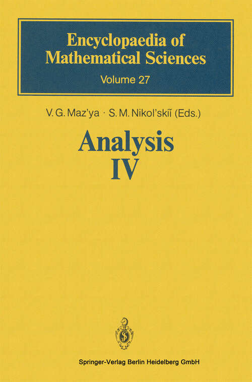 Book cover of Analysis IV: Linear and Boundary Integral Equations (1991) (Encyclopaedia of Mathematical Sciences #27)
