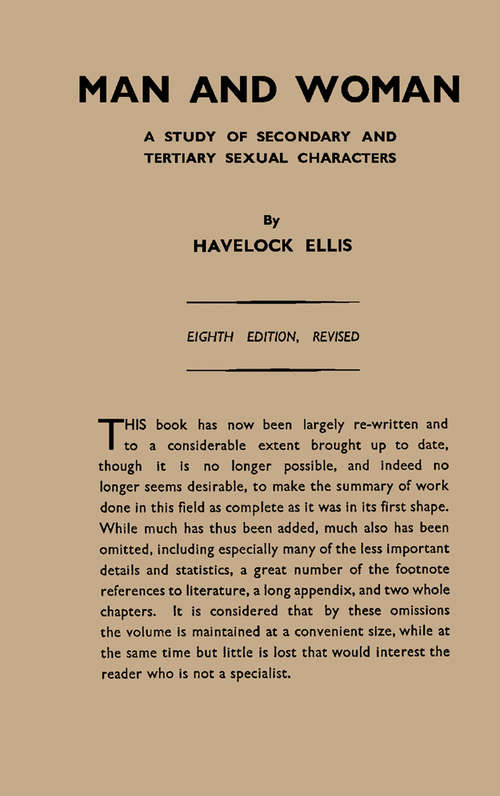 Book cover of Man and Woman: A Study of Secondary and Tertiary Sexual Characters (8)