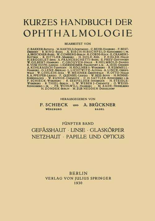 Book cover of Gefässhaut · Linse Glaskörper · Netƶhaut Papille und Opticus (1930) (Kurzes Handbuch der Ophthalmologie #5)