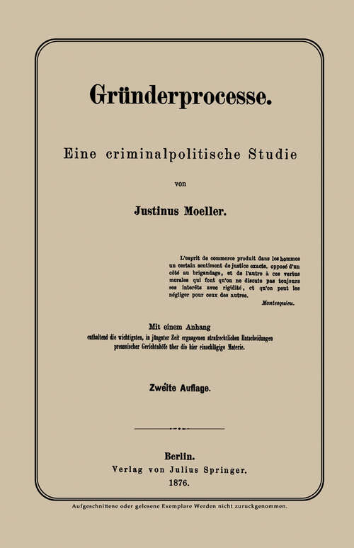 Book cover of Gründerprocesse: Eine criminalpolitische Studie (2. Aufl. 1876)